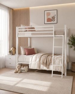 Bunk Bed Twin Over Twin Size with Ladder and Guardrail,White
Heavy Duty,Metal Slats Support,No Box Spring Needed,Small Space Saving Furniture for