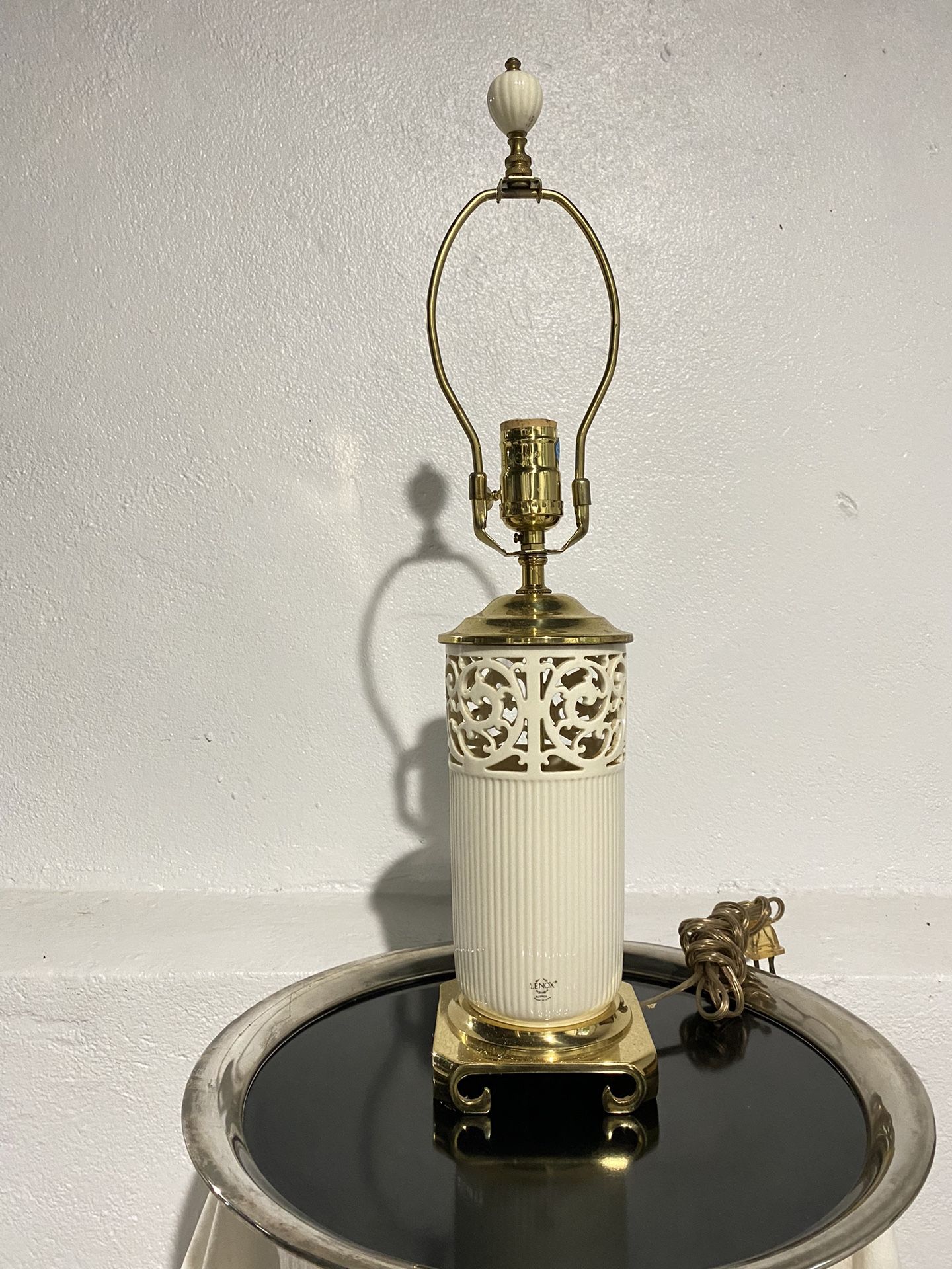 Lenox Fluted & Pierced Porcelain Lamp In Cream And Gold Lamp
