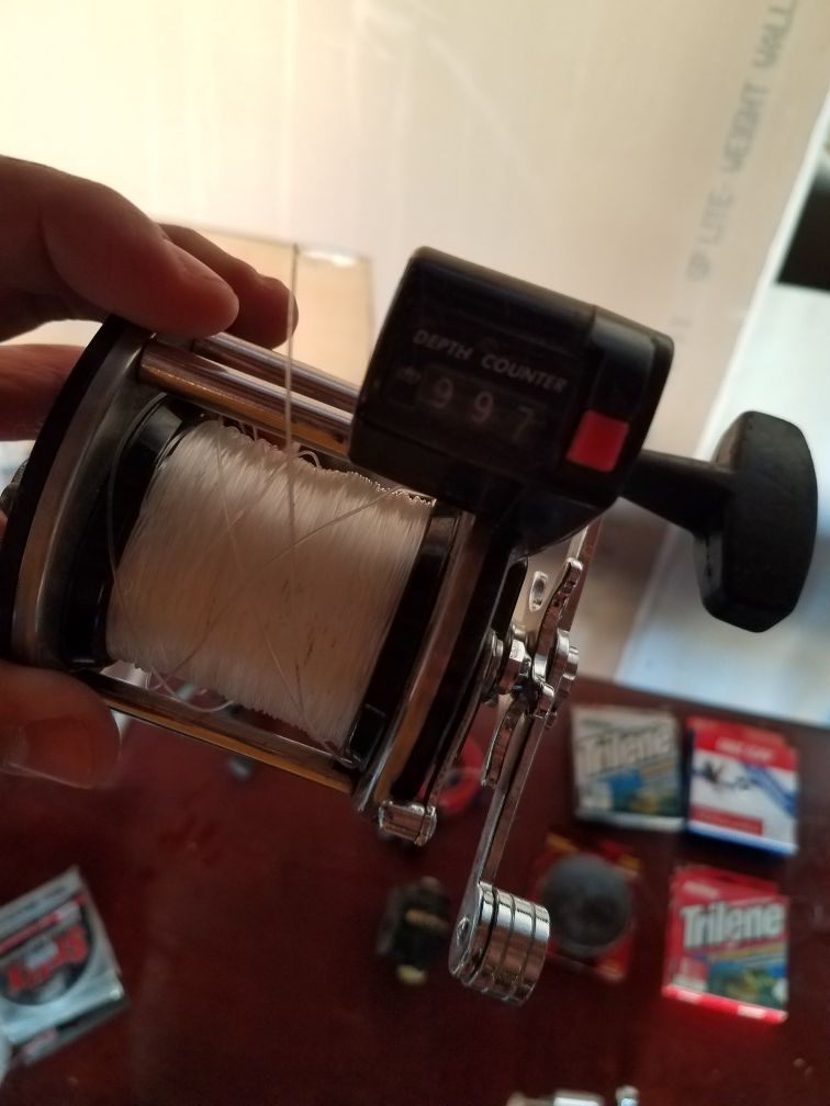 Fishing reel with depth meters