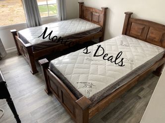 2 Twin Solid Wood Beds With Mattresses $700