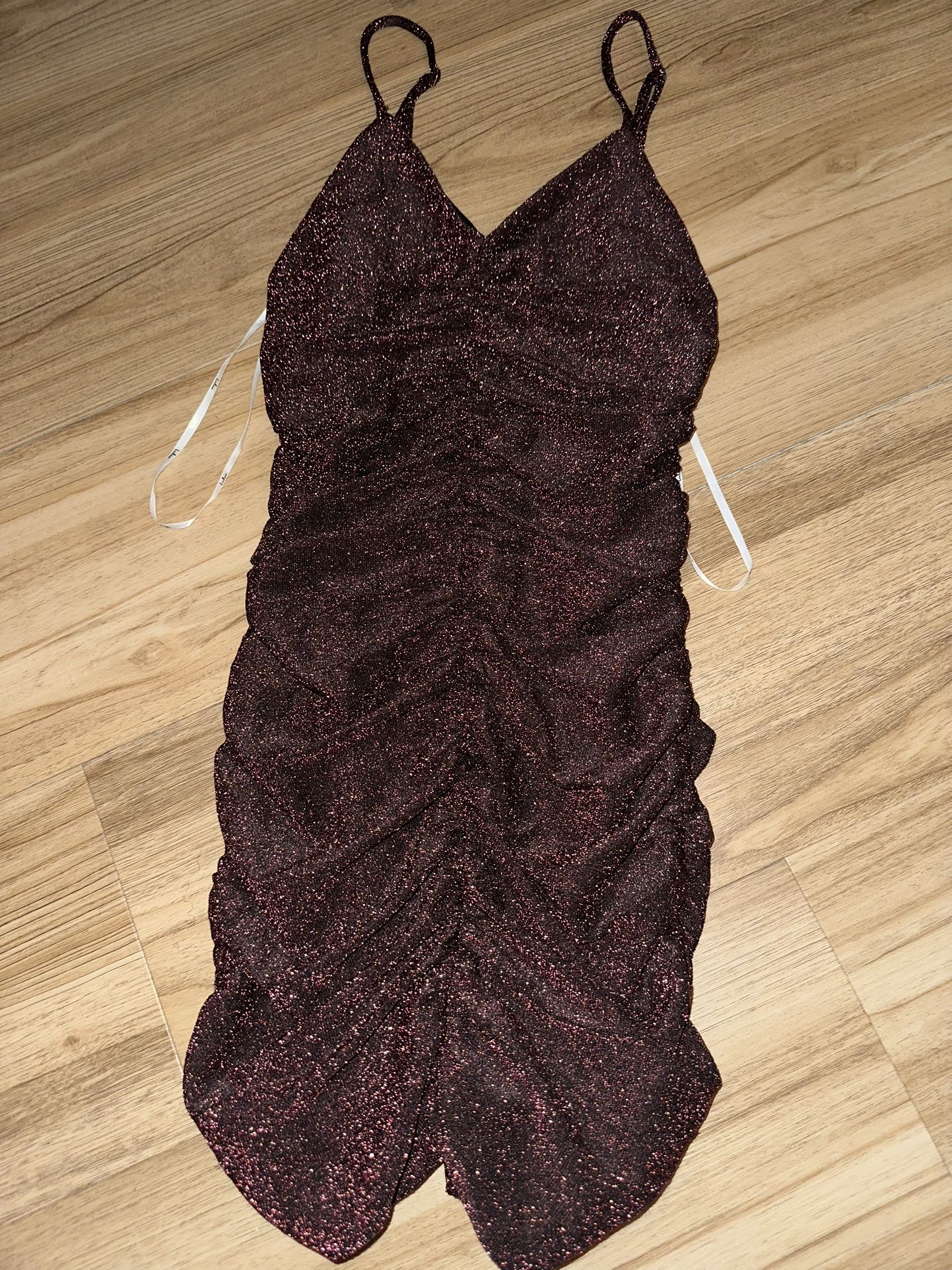 Lulus S Brgundy Glitter Ruched Mini Dress