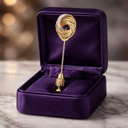 Vintage 14k Yellow Gold Genuine Diamond Lapel Stick Tie Pin Brooch 3.3 g