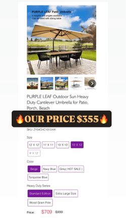 Outdoor Sun Heavy Duty Cantilever Umbrella for Patio, Porch, Beach