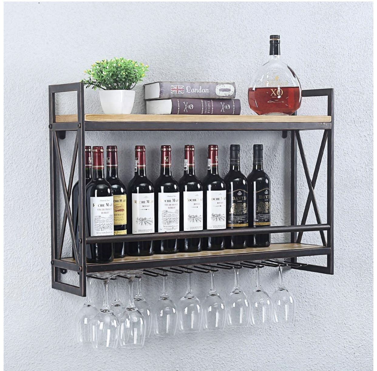 Industrial Wine Racks Wall Mounted with 8 Stem Glass Holder (new)