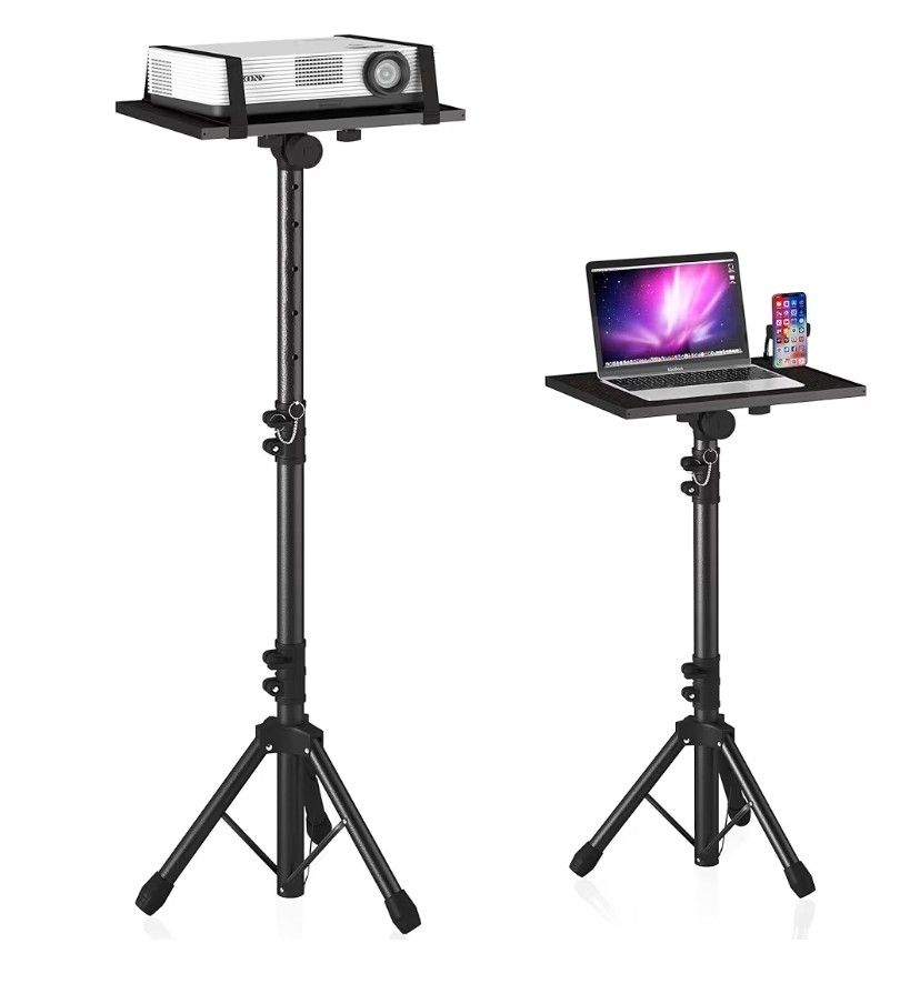 Projector Stand Tripod For 23.5" to 46.5", DECOSIS Laptop Tripod Stand Height Adjustable with Gooseneck Phone Holder, Laptop Floor Stand for Office, H