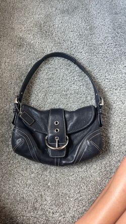 Vintage Coach Soho Black Leather Buckle Flap Shoulder Bag - Y2K Style