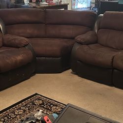 Brown Sectional Recliner Couch 3 Pieces