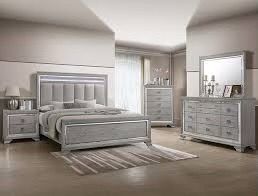 New 5 Piece Bedroom Set With Padded Headboard / LED Lights. Free Delivery!