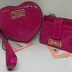 Juicy Couture Pink Heart Wristlet and Wallet Set
