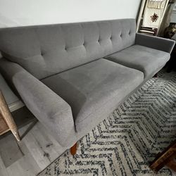 Mid Century Modern Gray Tufted Sofa and Armchair Set