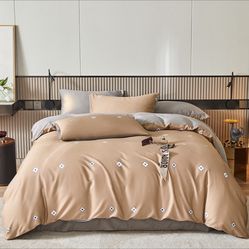4Pcs,Queen Set (1 Duvet Cover 1 Flat Sheet and 2 Pillowcase) 800 TC 100% cotton