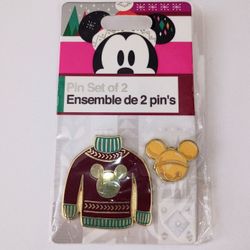 Disney Holiday Pin Set (2 Pins) – New & Sealed Mickey Sweater