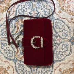 Jimmy Choo Red Velvet Clutch Crossbody Bag! New Condition! Looks Beautiful As Evening Or Every Day Bag! 