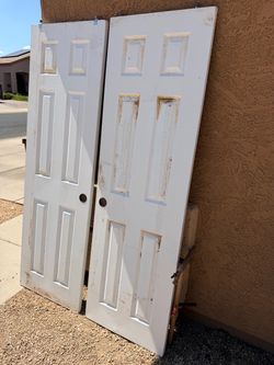 Set (2) White Wood Sliding Closet Doors - 78” x 24” Each Door