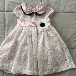 18 months Baby Girl-Pink Dress with white lace overlay