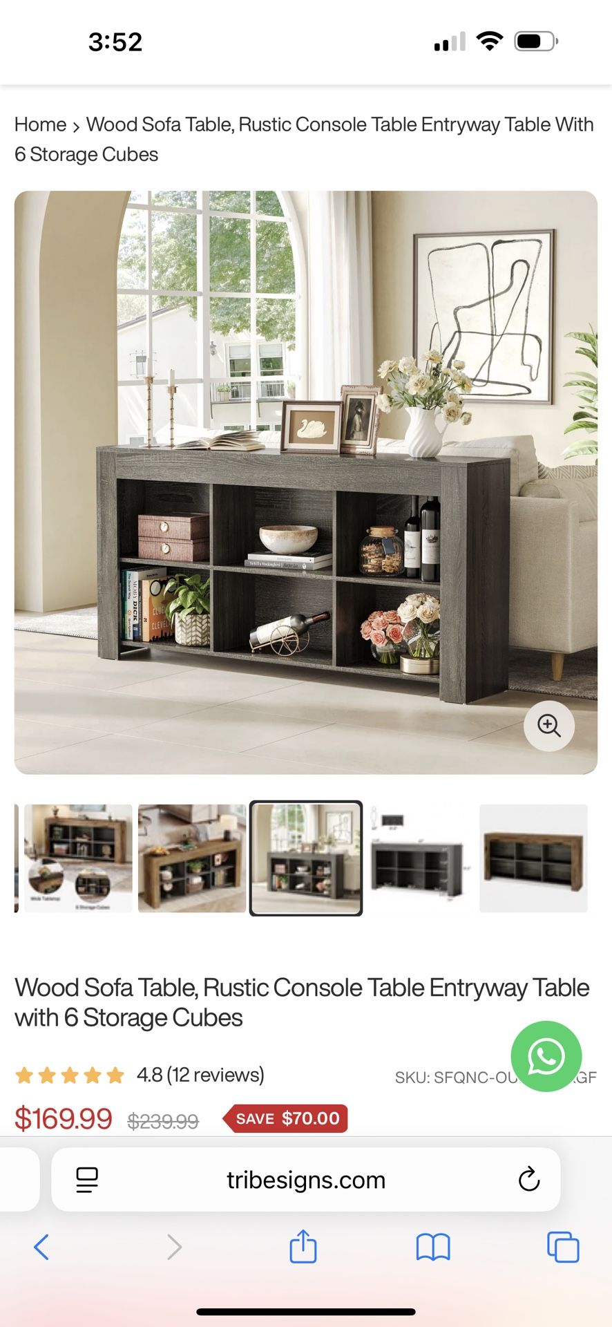 Wood Sofa Table, Rustic Console Table Entryway Table With 6 Storage Cubes