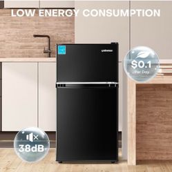 O190 $100   3.1 Cu.Ft Mini Fridge with Freezer, Double Door Mini Fridge, Dorm Essentials, Adjustable Thermostat, Energy Saving, Mini Fridge for Office