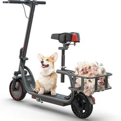 Electric Scooter with Seat & Basket, 350W Motor, 8.5'' Solid Tires, Top Speed 19mph, Max 16/27 Miles Ranges, Foldable E-Scooter with Suspension, Digit