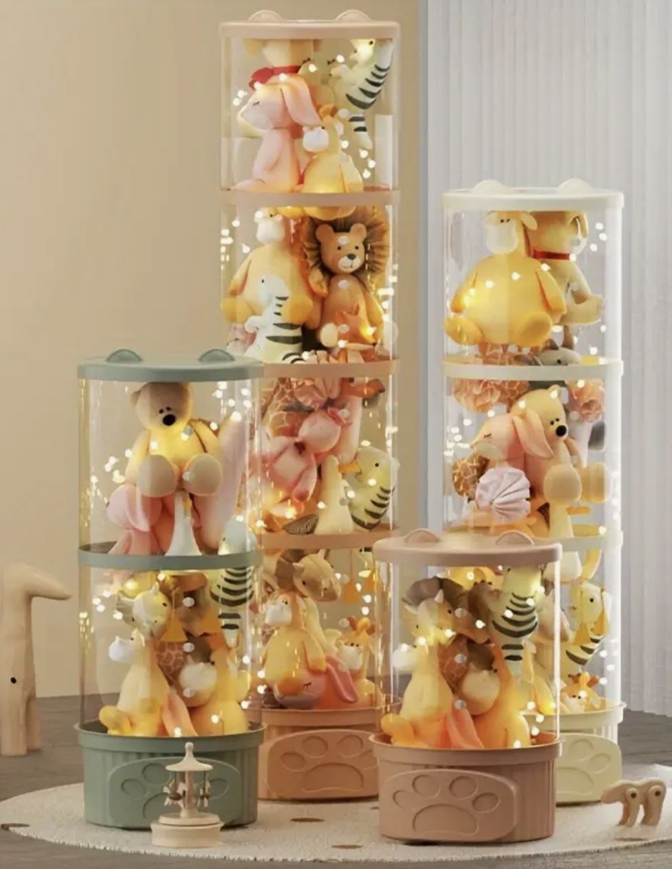 Tall 4’5” Toy Storage Tower Organizer Stuffed Animal & Toys Transparent Storage With Lid White Cat Paw Design BRAND NEW✨ Kids Christmas Gift *FIRM*