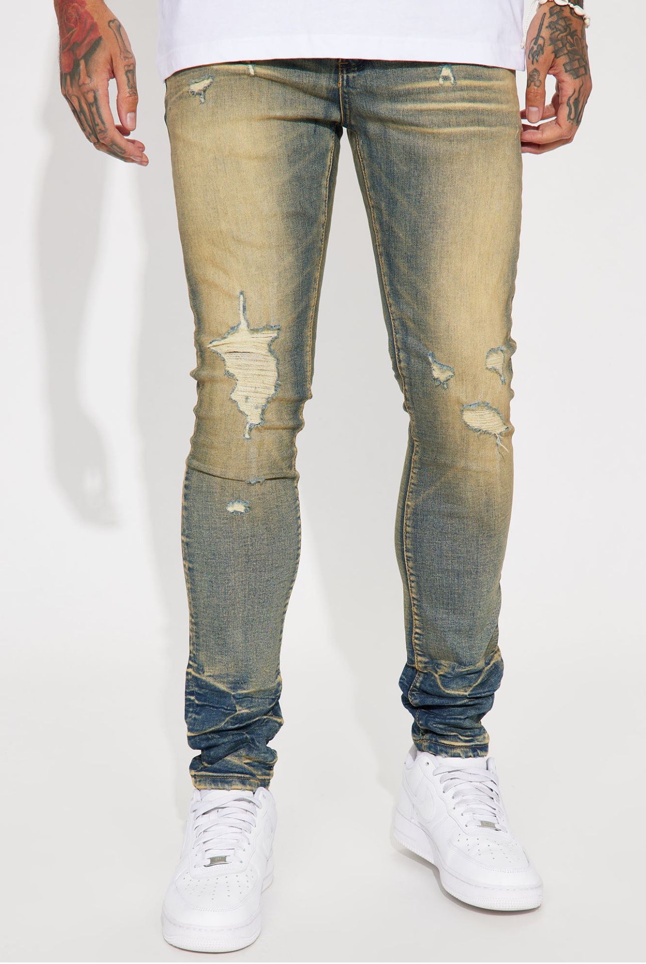 Been Through It Ripped Stacked Skinny Jeans - Vintage Blue Wash
