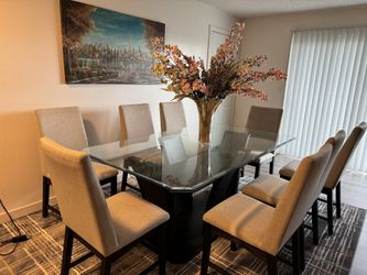 Modern Glass Dining Table Set w/ 8 Chairs – Excellent Condition