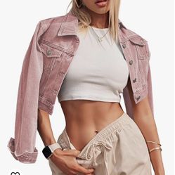 Pink Cropped Jean Jacket