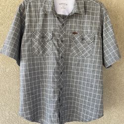 ORVIS Mens Tech Shirt XXL Gray Plaid Button Up Quick Dry Short Sleeve - NWOT