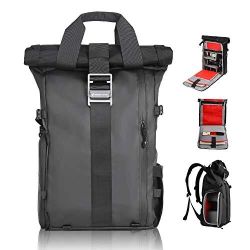 Besnfoto DSLR Camera Backpack: Waterproof Rolltop Laptop Bag for Hiking Travel