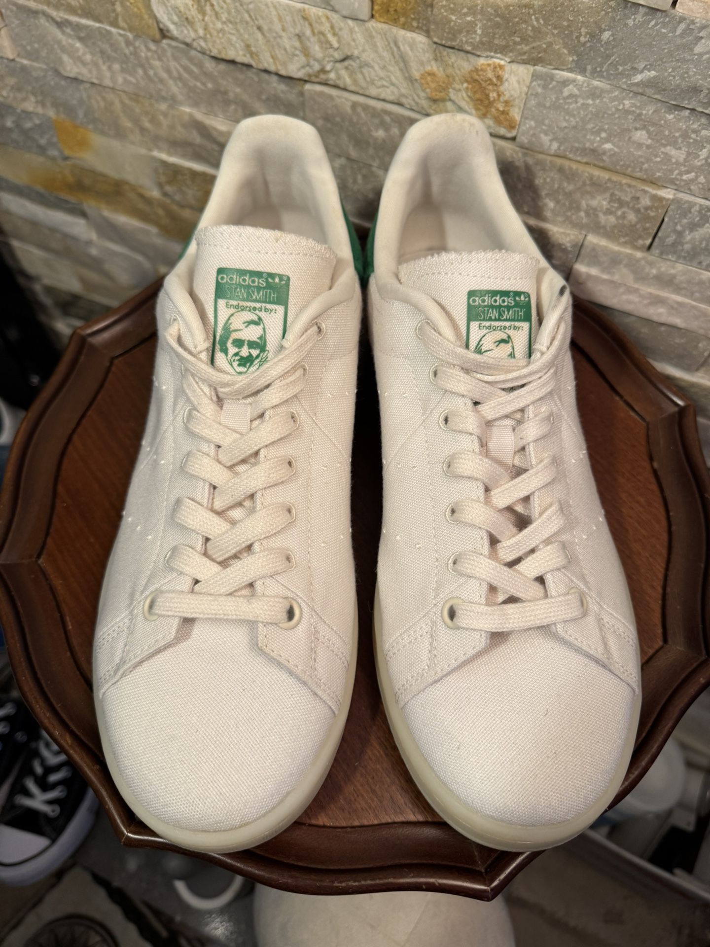Mens Sz 8 Adidas Stan Smith Signature Lux Ivory Green Canvas  display picture 3