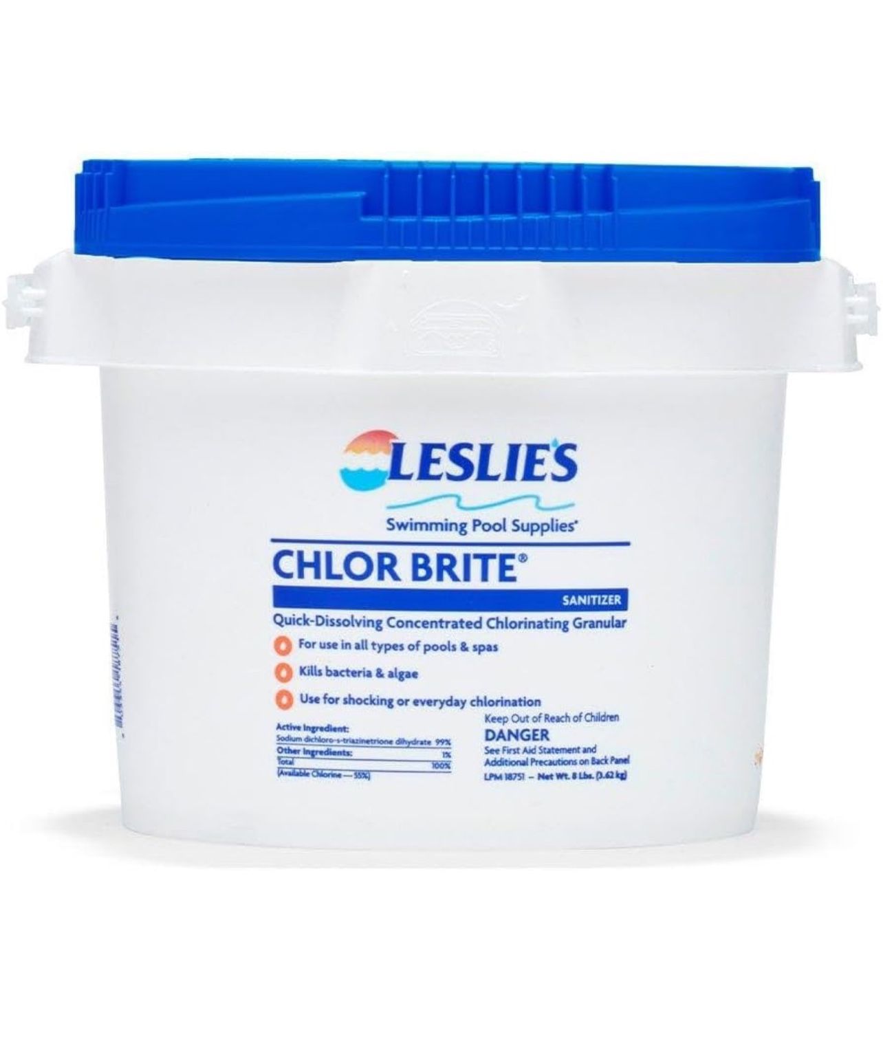 8 Pound Leslie's Chlor Brite Pool Shock for Swimming Pools, Spas, and Hot Tubs - Granular Stabilized Sodium Dichlor Sanitizer - 8 Pound