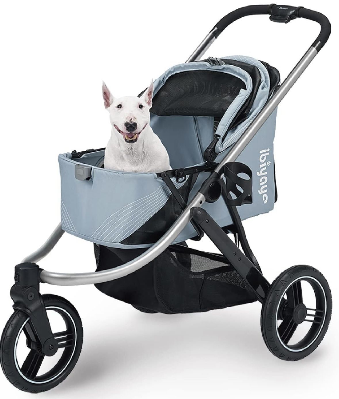 ibiyaya - The Beast Dog Stroller for All-Terrain Jogging - Small and Medium Dog and Cat Stroller, 3 Wheel Dog Carrier with Double Breaks, Zipperless D