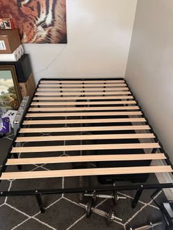 Full Size Metal Platform Bed Frame with Wood Slats