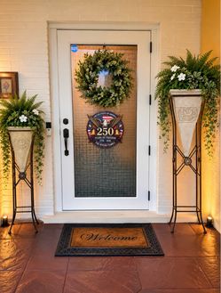 Set of 2 Extra-Tall Decorative Planters with Metal Stands – 62” T & 74” T