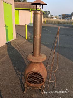 Cast Iron Outdoor Chiminea with Log Rack