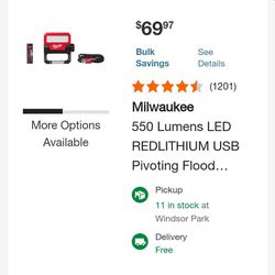 Milwaukee
550 Lumens LED REDLITHIUM USB Pivoting Flood Light