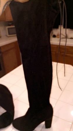 Brown suede thigh high boots