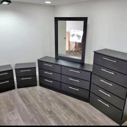 Dresser Whit Mirror Chest And Two Nightstands ****** Cómoda Con Espejo Y Gavetero 