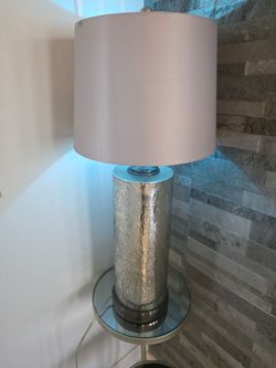 Tall Silver Ceramic Table Lamp with White Shade