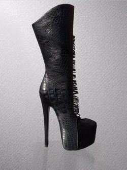 London Trash Crucify Wedge Strappy High Heel Leather Boots 6 US