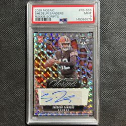 2025 Panini Mosaic Rookie Scripts Shedeur Sanders #RS-SSS (RC) PSA 9 Auto Browns