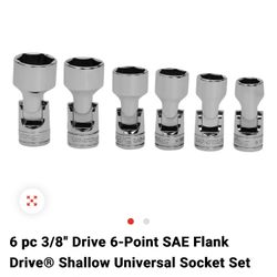 SNAP ON 6 pc 3/8" Drive 6-Point SAE Flank Drive® Shallow Universal Socket Set 7/16”-3/4”