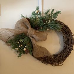 Rustic Evergreen Wreath with Burlap Bow