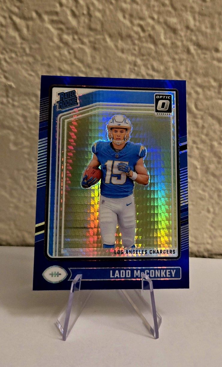 2024 Donruss Optic Ladd McConkey Blue Hyper Prizm #266