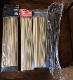 BBQ skewer 3 bag of bamboo and 6 stainless steel skewer