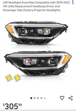 LED Headlight Assembly Compatible with 2019-2022 VW Jetta Replacement Headlamp Driver and Passenger Side Factory Projector Headlights
