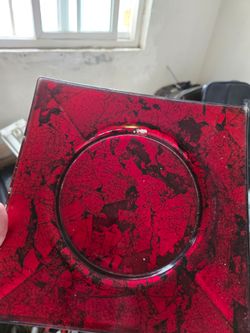 Red and Black Crackle Glass Square Ashtray