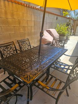 Patio Set 7pc +Cushions and Umbrella/outdoor Furniture/outdoor Dining Set/Cash Only