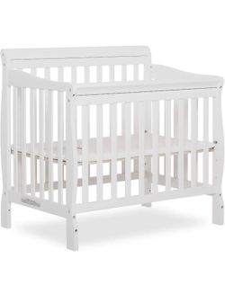 Dream On Me Aden 4-in-1 Convertible Mini Crib In White, GreenGuard Gold Certified Non-toxic Finish, New Zealand Pinewood, With 3 Mattress Height Sett