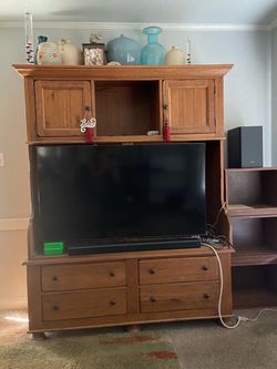Wood Entertainment Center with Hutch