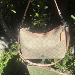 Coach Laurel Shoulder Bag Signature Canvas Khaki Pink CR149 Crossbody